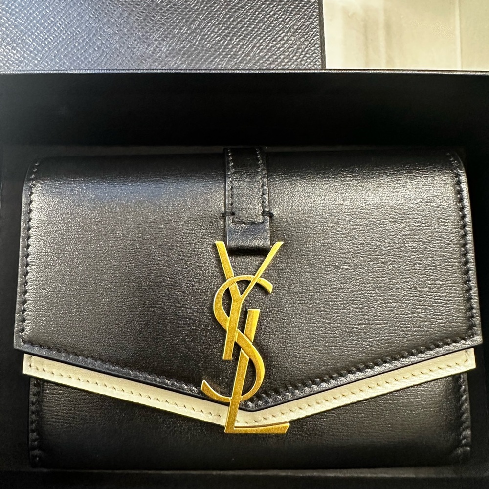 Yves Saint Laurent Surplice Color Block Clutch with Gold Logo